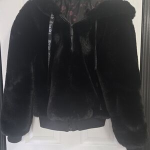 Craft Black Faux Fur Jacket with Gothic Ribbon